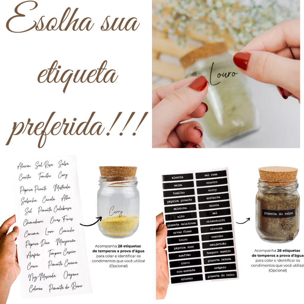 Kit 10 Potes 200ml com Tampa de Cortiça Elegância Natural