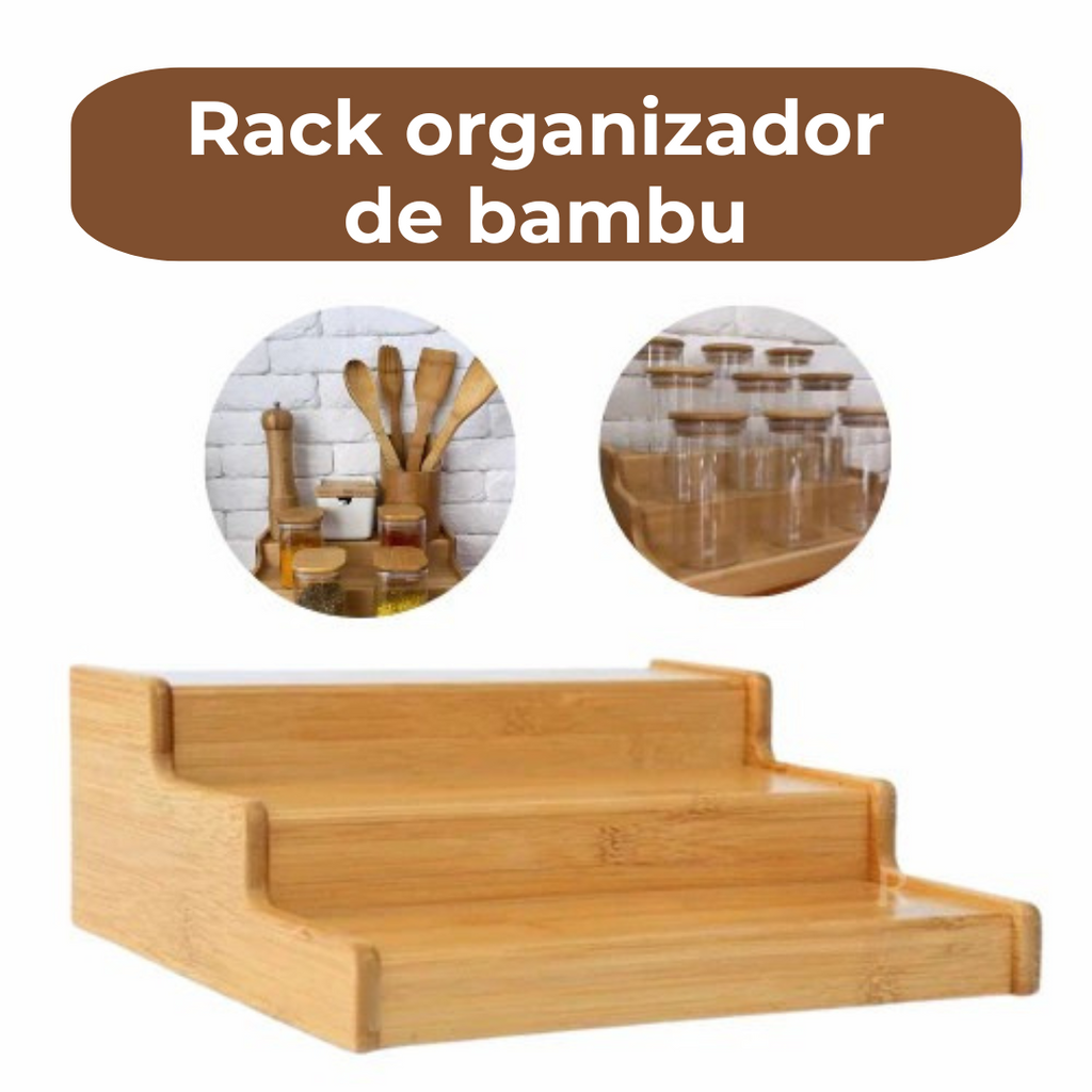 Rack de Bambu Organizadores Retrátil e Fixo 3 Níveis